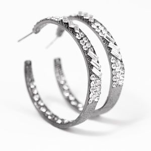 Glitzy gunmetal hoop earrings. NEW!